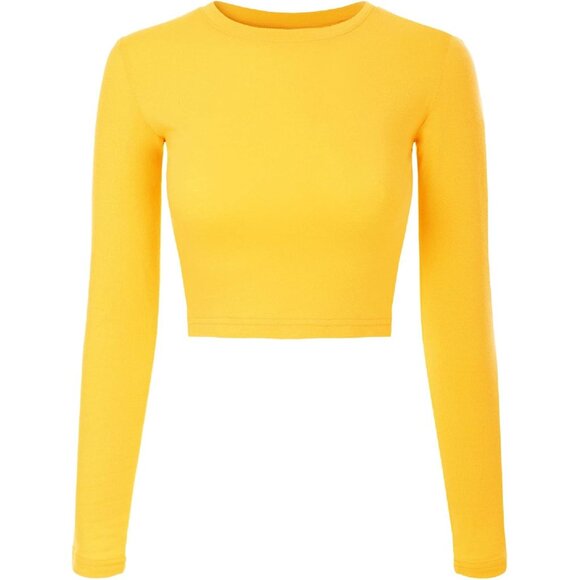 Womens Crop Top Cotton Spandex Slim Fit Long Sleeve Crew Neck Y2K Style - Picture 4 of 8